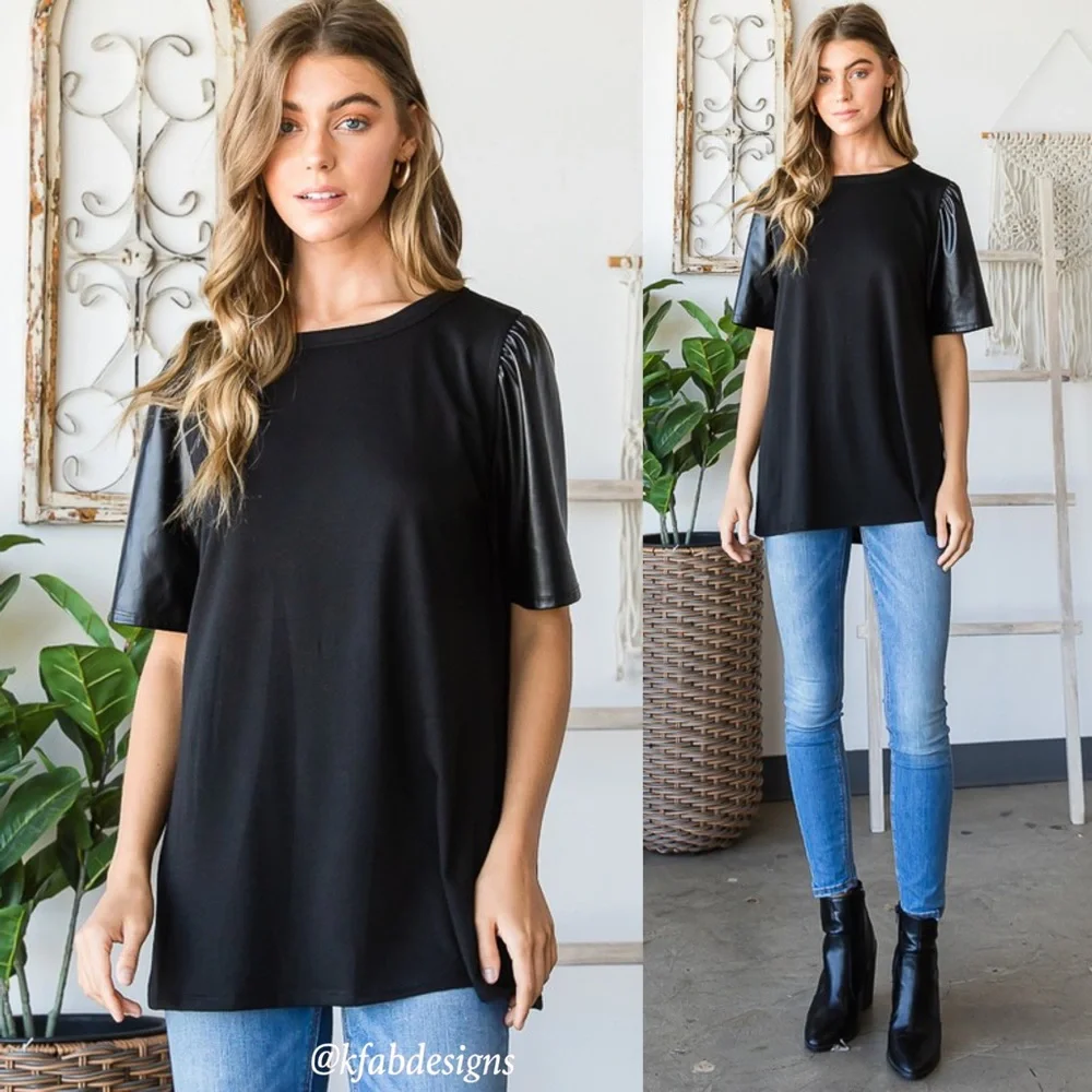 ❤️LAST 1! Faux Leather Puff Sleeve Super Soft Top! - Picture 7 of 9